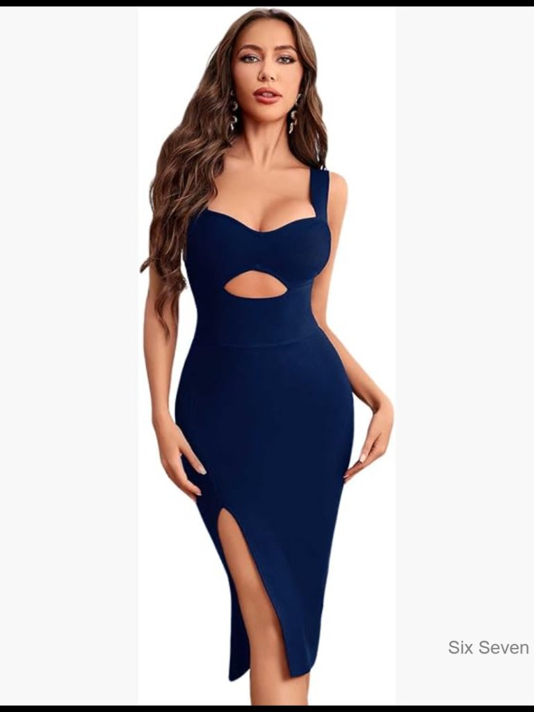 Midi Bodycon Bandage Dress Cut Out Split Wedding Guest